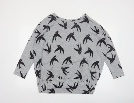 Izabel London Women’s Grey Swallow Print 3/4 Sleeve Pullover Jumper Size 12
