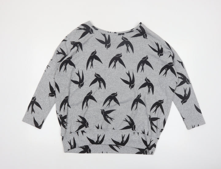 Izabel London Women’s Grey Swallow Print 3/4 Sleeve Pullover Jumper Size 12