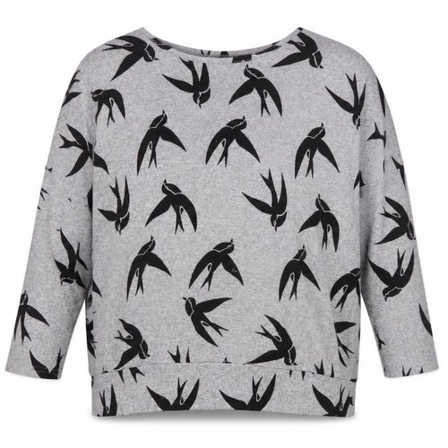 Izabel London Women’s Grey Swallow Print 3/4 Sleeve Pullover Jumper Size 12