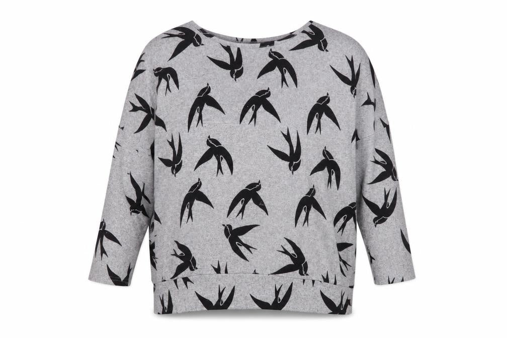 Izabel London Women’s Grey Swallow Print 3/4 Sleeve Pullover Jumper Size 12