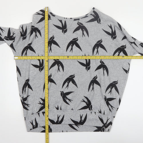 Izabel London Women’s Grey Swallow Print 3/4 Sleeve Pullover Jumper Size 12