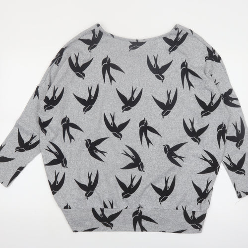 Izabel London Women’s Grey Swallow Print 3/4 Sleeve Pullover Jumper Size 12