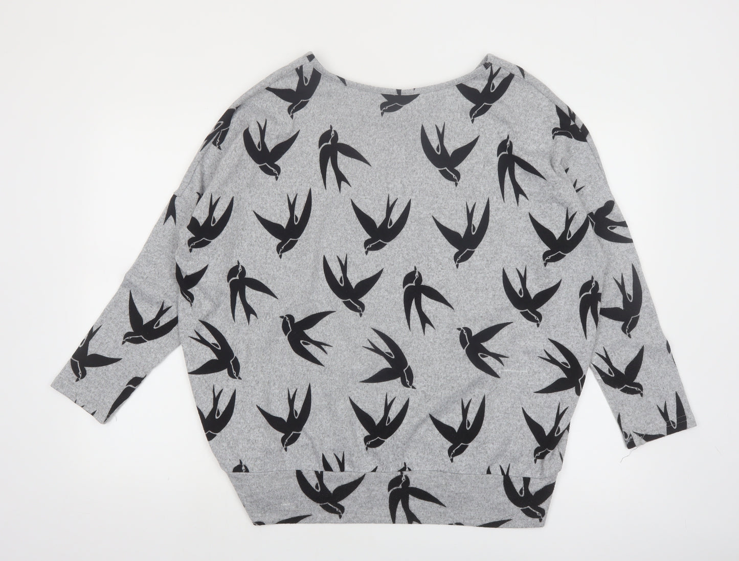 Izabel London Women’s Grey Swallow Print 3/4 Sleeve Pullover Jumper Size 12