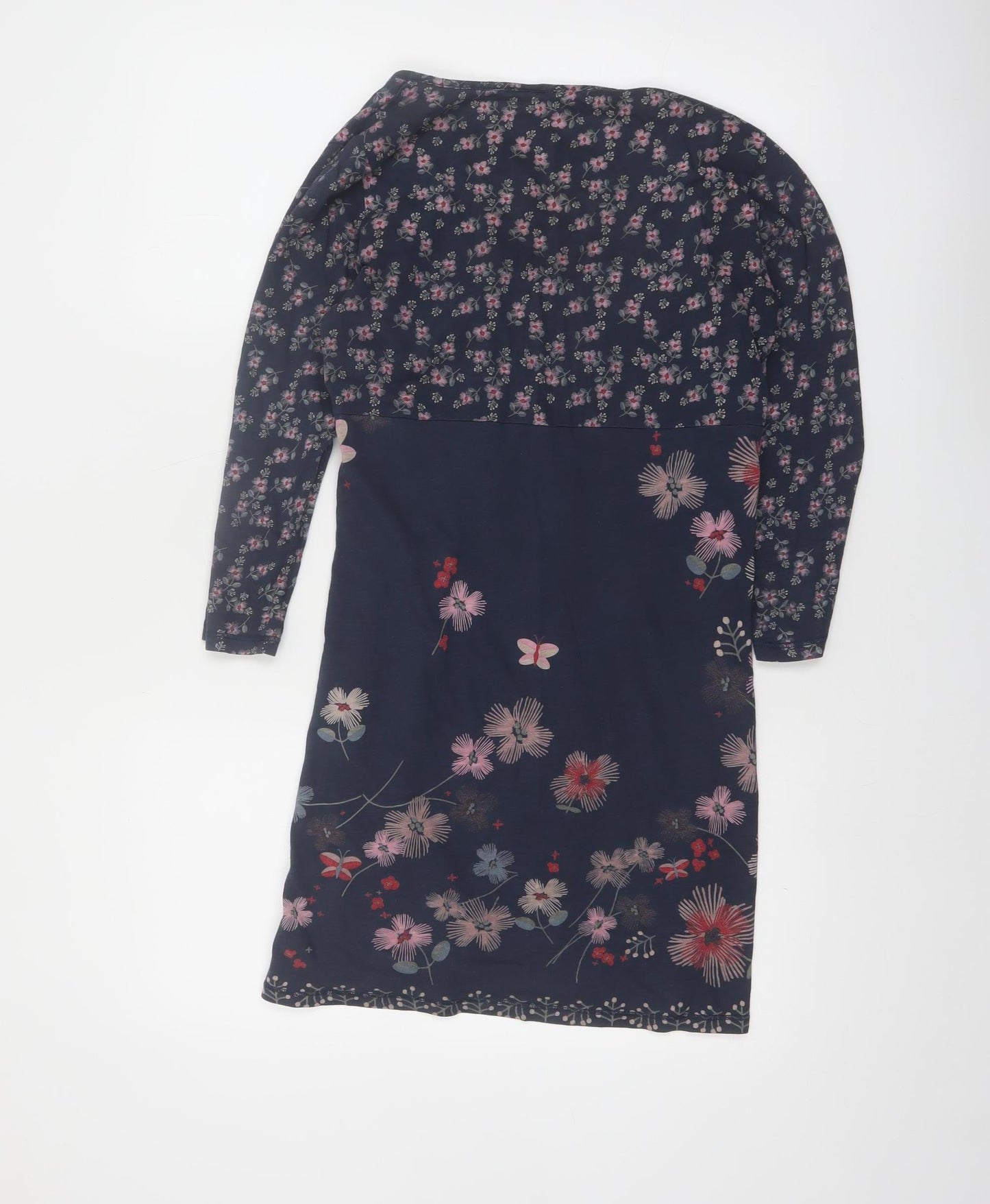 White Stuff Women's Blue Floral Cotton V-Neck Knee Length Dress Size 12