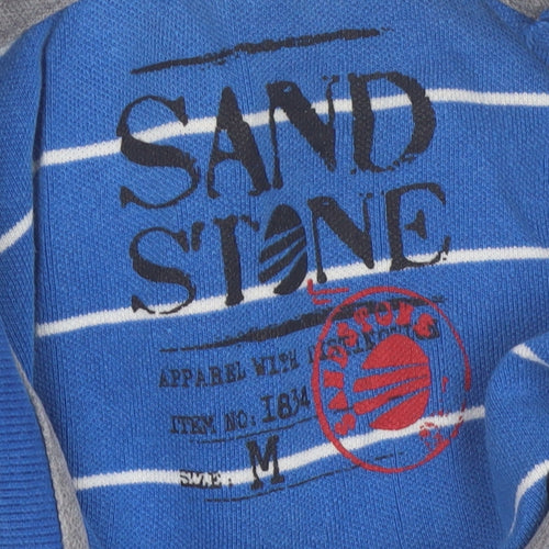 Sandstone Men's Blue Striped Polo Shirt Size M Cotton Casual