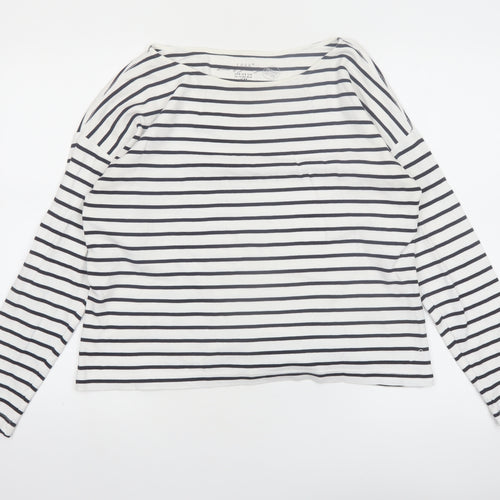 H&M Women’s White Striped Long Sleeve Cotton Boat Neck Top Size 12