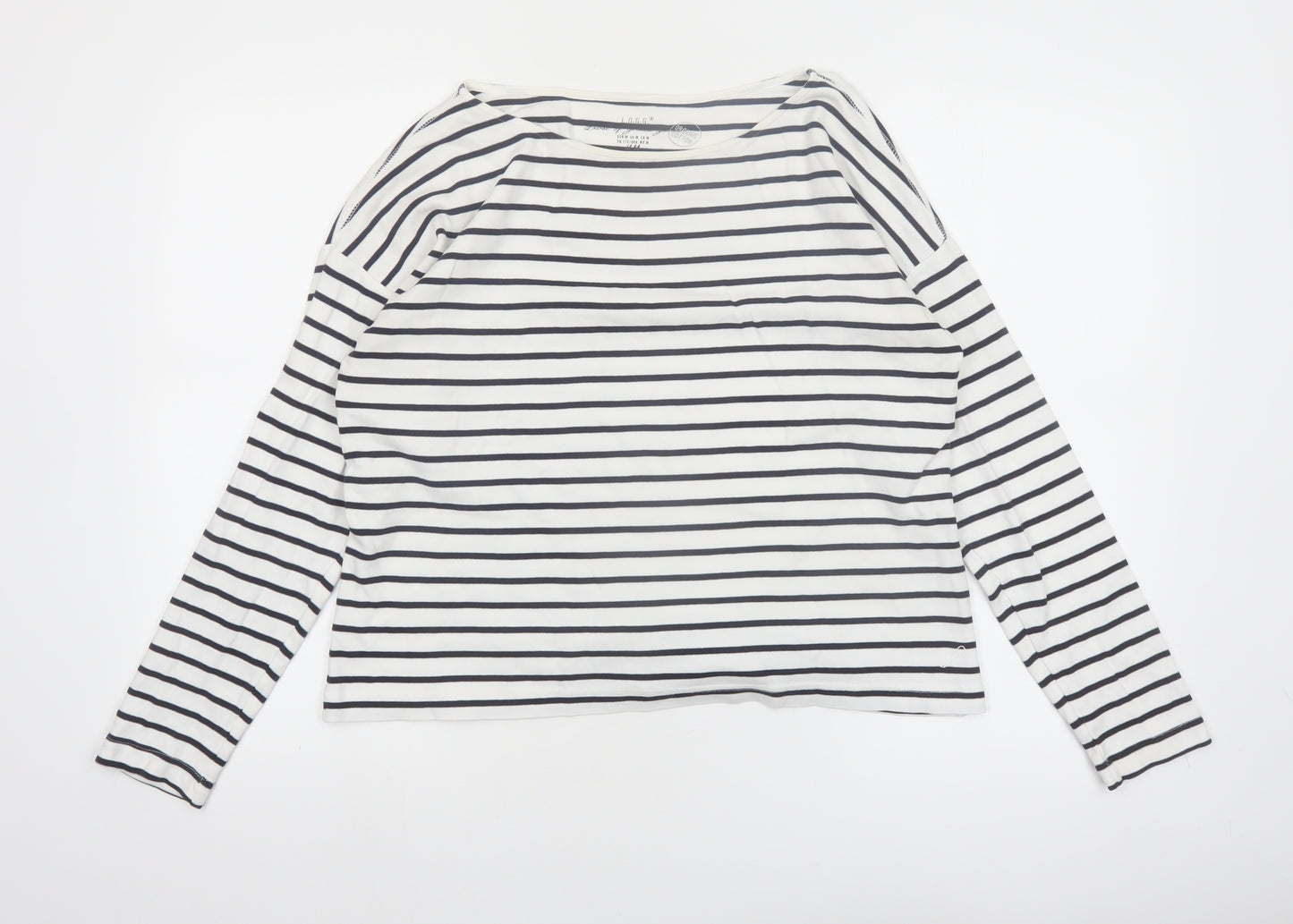 H&M Women’s White Striped Long Sleeve Cotton Boat Neck Top Size 12