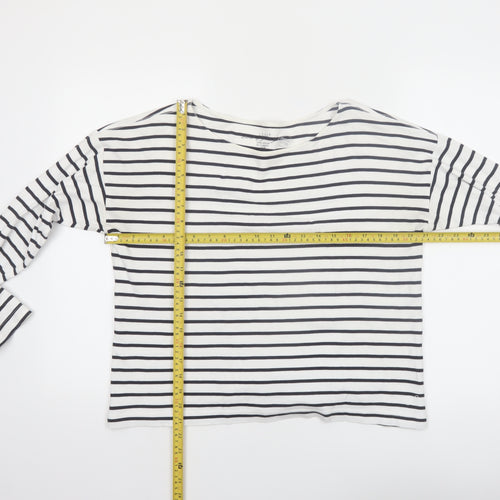 H&M Women’s White Striped Long Sleeve Cotton Boat Neck Top Size 12
