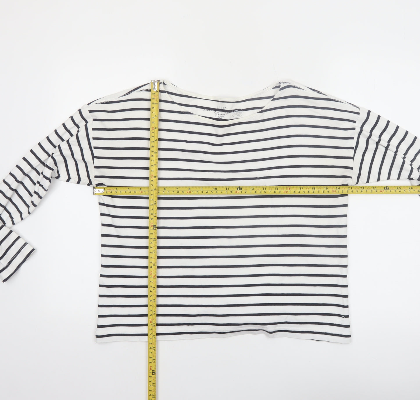 H&M Women’s White Striped Long Sleeve Cotton Boat Neck Top Size 12