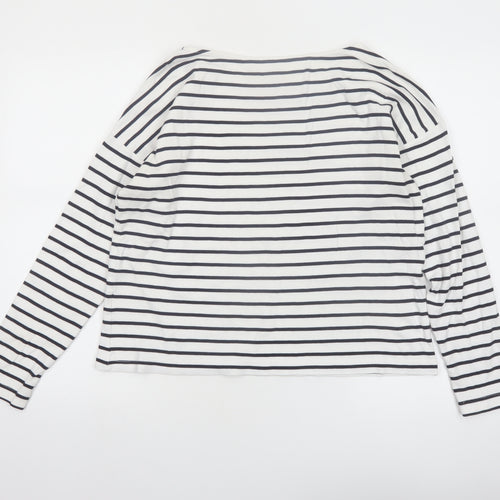 H&M Women’s White Striped Long Sleeve Cotton Boat Neck Top Size 12