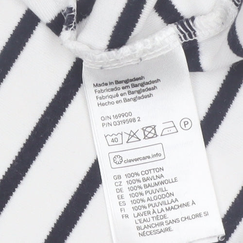 H&M Women’s White Striped Long Sleeve Cotton Boat Neck Top Size 12