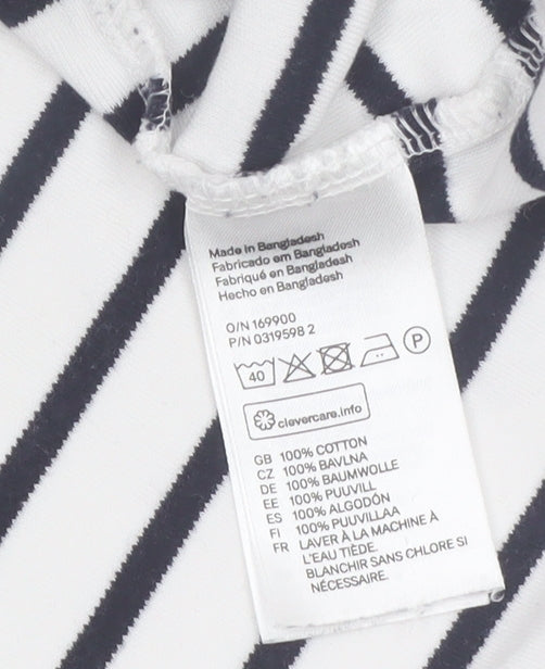 H&M Women’s White Striped Long Sleeve Cotton Boat Neck Top Size 12