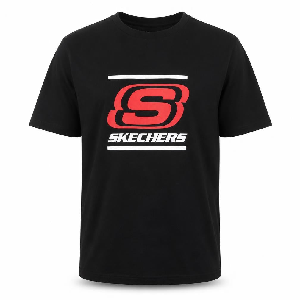 Front view of Skechers Men's Black Medium Logo Graphic Cotton T-Shirt