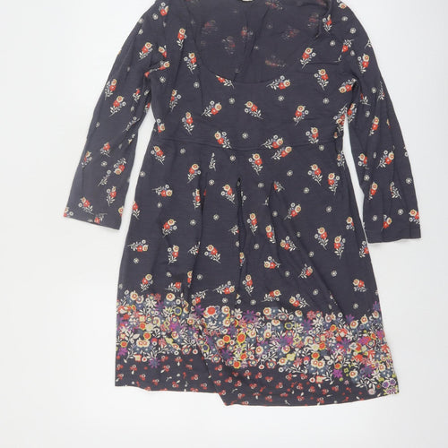 White Stuff Women's Blue Floral A-Line Cotton Dress Size 12