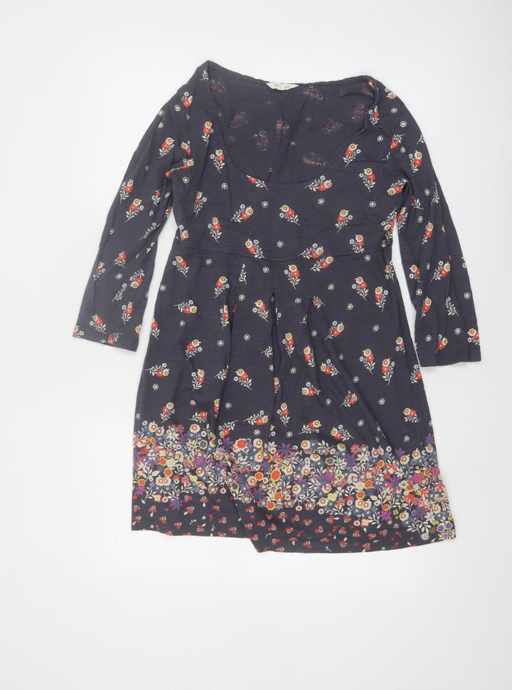 White Stuff Women's Blue Floral A-Line Cotton Dress Size 12