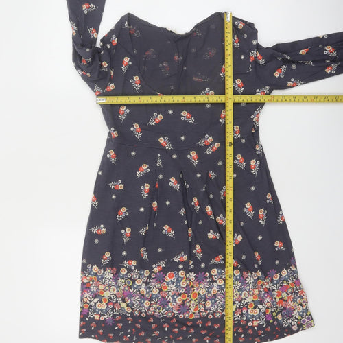 White Stuff Women's Blue Floral A-Line Cotton Dress Size 12