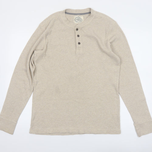 St John's Bay Men's Beige Henley Long Sleeve Cotton Top Size M