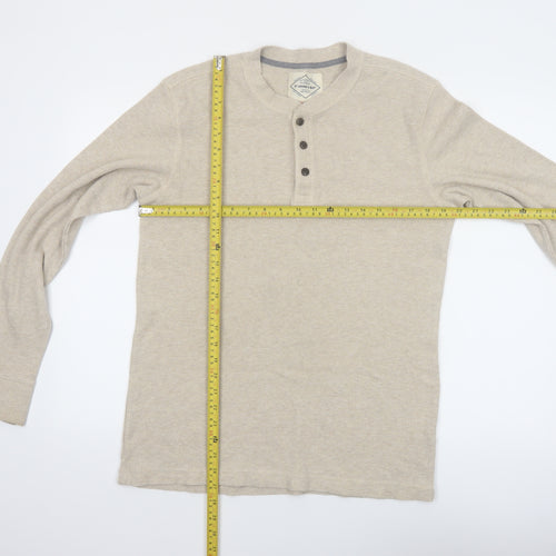 St John's Bay Men's Beige Henley Long Sleeve Cotton Top Size M