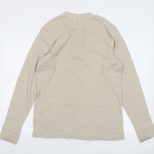 St John's Bay Men's Beige Henley Long Sleeve Cotton Top Size M