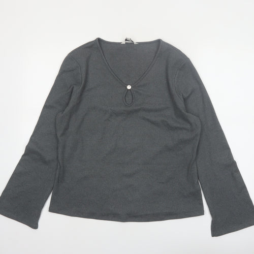 Marks and Spencer Women's Grey V-Neck Long Sleeve Stretch Top Size 16