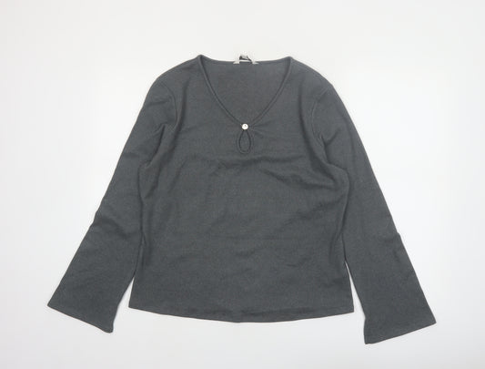 Marks and Spencer Women's Grey V-Neck Long Sleeve Stretch Top Size 16