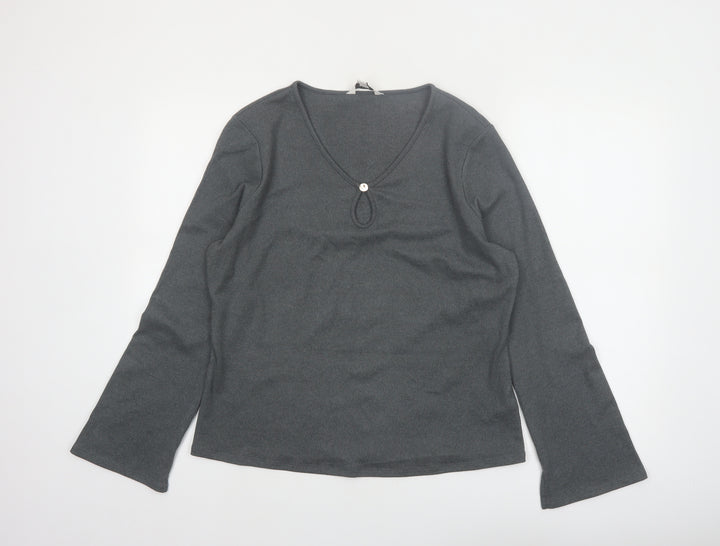 Marks and Spencer Women's Grey V-Neck Long Sleeve Stretch Top Size 16