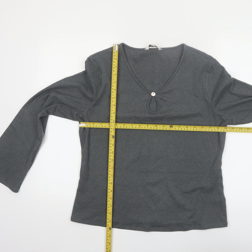 Marks and Spencer Women's Grey V-Neck Long Sleeve Stretch Top Size 16
