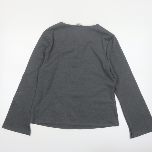 Marks and Spencer Women's Grey V-Neck Long Sleeve Stretch Top Size 16