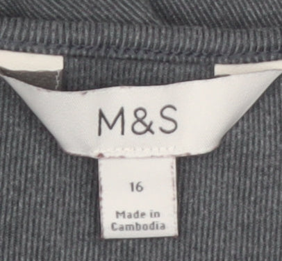 Marks and Spencer Women's Grey V-Neck Long Sleeve Stretch Top Size 16