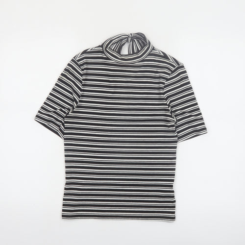 Marks and Spencer Women’s Black Striped High Neck Bow T-Shirt Size 10