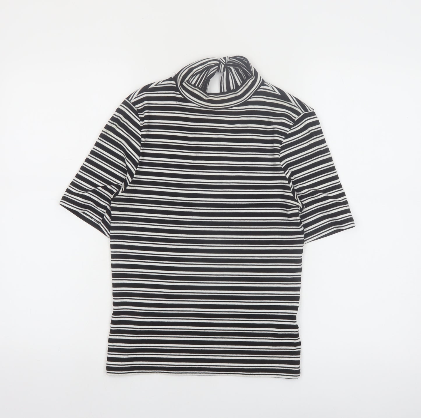 Marks and Spencer Women’s Black Striped High Neck Bow T-Shirt Size 10