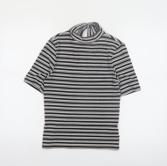 Marks and Spencer Women’s Black Striped High Neck Bow T-Shirt Size 10