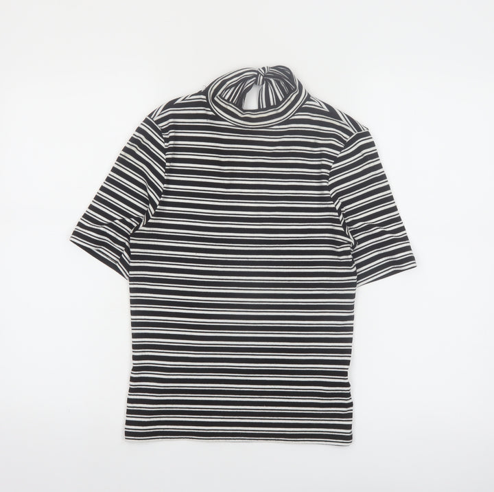 Marks and Spencer Women’s Black Striped High Neck Bow T-Shirt Size 10