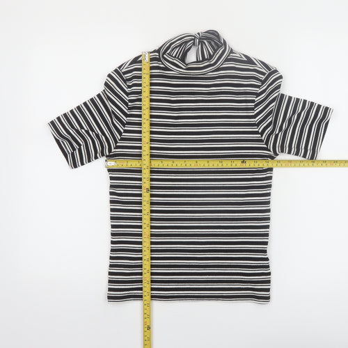 Marks and Spencer Women’s Black Striped High Neck Bow T-Shirt Size 10