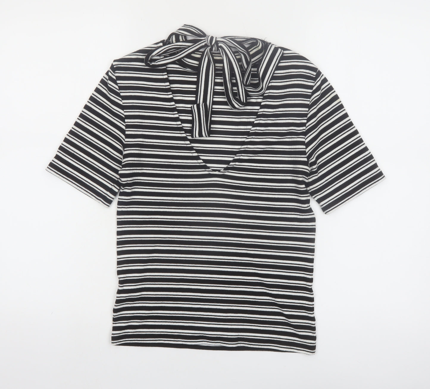 Marks and Spencer Women’s Black Striped High Neck Bow T-Shirt Size 10
