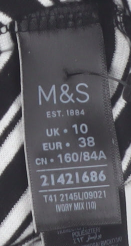 Marks and Spencer Women’s Black Striped High Neck Bow T-Shirt Size 10