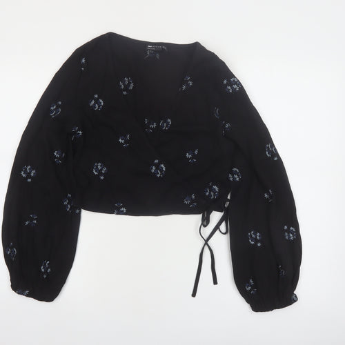 ASOS DESIGN Women’s Black Floral Wrap Petite Blouse UK 10
