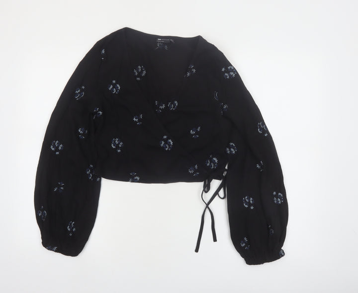 ASOS DESIGN Women’s Black Floral Wrap Petite Blouse UK 10
