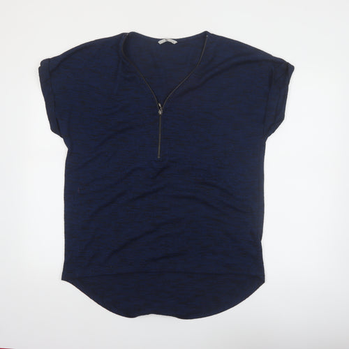 Tu Women Blue Size 16 Zip Front Short Sleeve Jersey Top