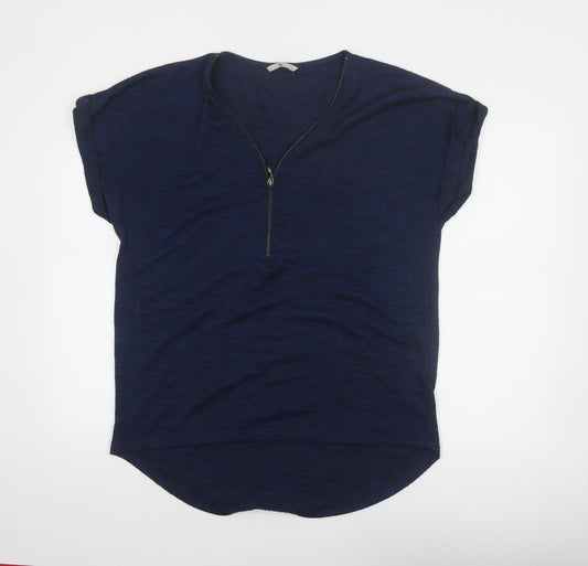 Tu Women Blue Size 16 Zip Front Short Sleeve Jersey Top