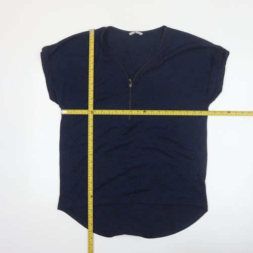Tu Women Blue Size 16 Zip Front Short Sleeve Jersey Top