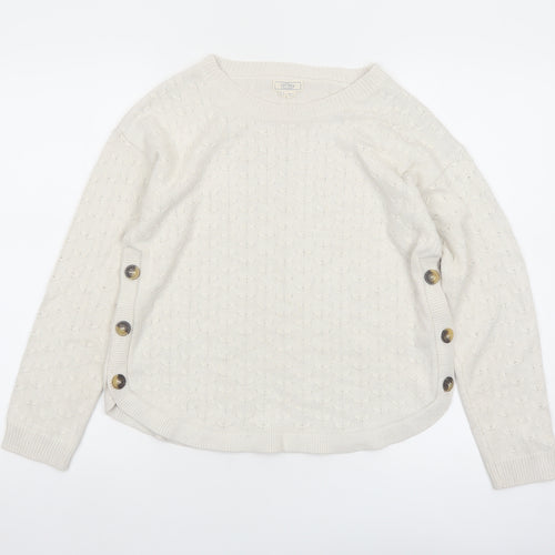 Fat Face Women Ivory Crew Neck Button Side Cable Knit Jumper Size 8