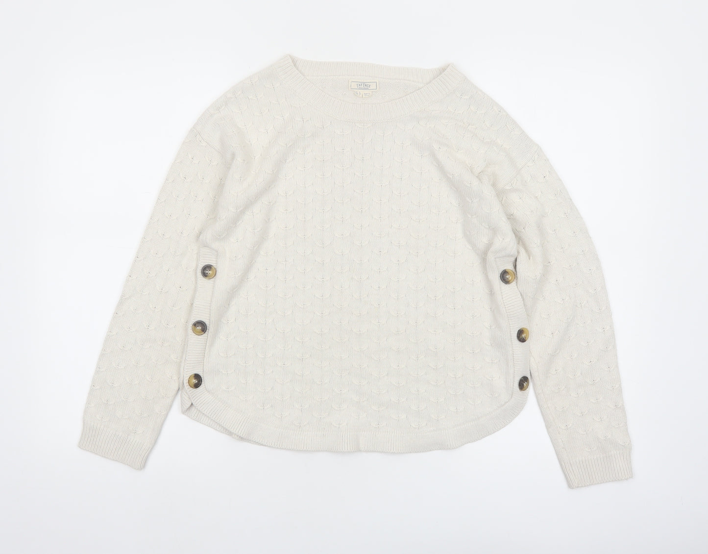 Fat Face Women Ivory Crew Neck Button Side Cable Knit Jumper Size 8