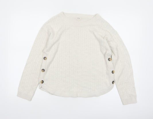 Fat Face Women Ivory Crew Neck Button Side Cable Knit Jumper Size 8