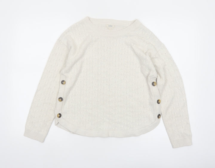 Fat Face Women Ivory Crew Neck Button Side Cable Knit Jumper Size 8