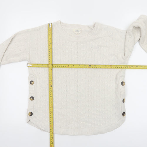 Fat Face Women Ivory Crew Neck Button Side Cable Knit Jumper Size 8