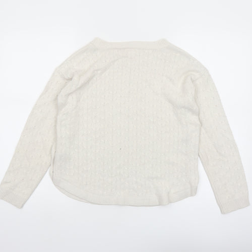 Fat Face Women Ivory Crew Neck Button Side Cable Knit Jumper Size 8
