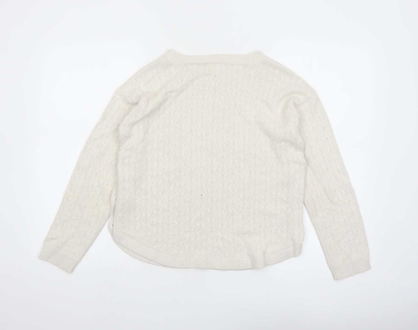 Fat Face Women Ivory Crew Neck Button Side Cable Knit Jumper Size 8