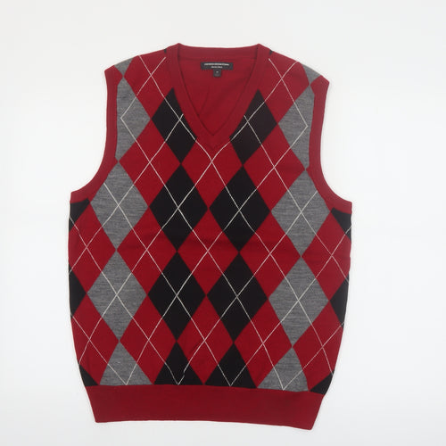 Express Design Studio Men's Red Argyle Wool V-Neck Vest M