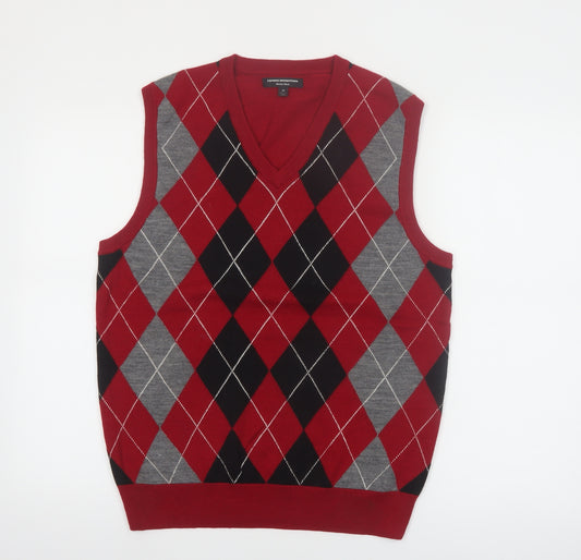 Express Design Studio Men's Red Argyle Wool V-Neck Vest M